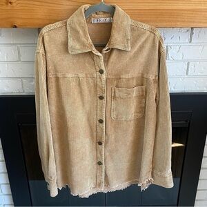 Women’s Fray Corduroy Button Up Shacket in Beige - Size S, Excellent Condition